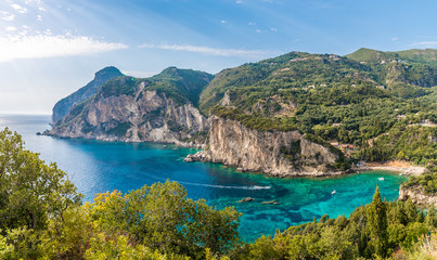 Fototapeta na wymiar Landscape with Paleokastritsa bay on Corfu island, Greece