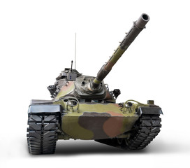 Military or army tank ready to attack on white background isolate.