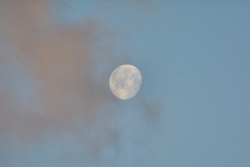 morning moon with pink clouds