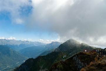 Rope bridge in Sochi mountains