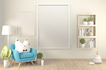 Interior mock up white living room design.3D rendering