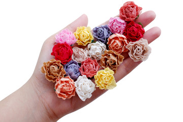 DIY peony flowers made out of fabric blossom. These tiny little colorful peony floral is great for handmade DIY project and handicraft collections.