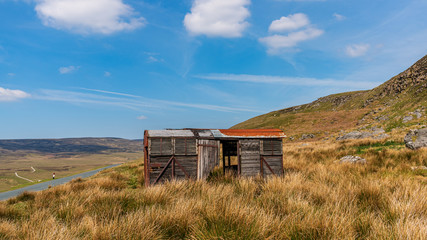 A derelict site trailer near the B6270 road between Nateby and Birkdale, North Yorkshire, England,...