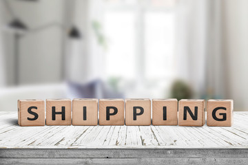 Shipping sign on a wooden desk