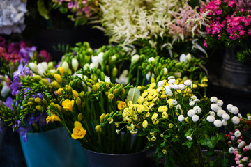 mix summer flowers close up view