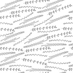 Fototapeta premium Abstract long branches with leaves. Doodle, freehand drawing, sketch