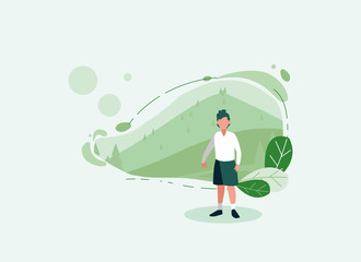 avatar woman with landscape and leaves vector design