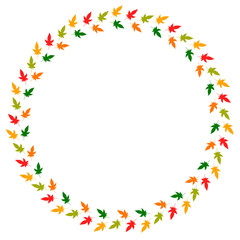 Round frame of horizontal autumn  leaves. Isolated nature frame on white background for your design.