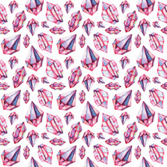 Obraz premium Pattern with watercolor crystals in pink colors. Suitable for design of paper, textile, printing.