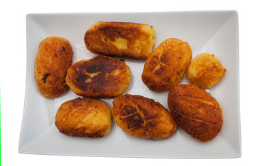 romanian cheese donuts on plate isolated on white background. traditional food