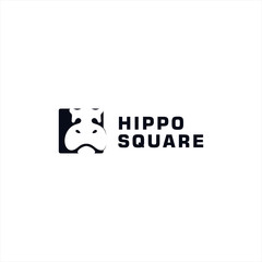 square hippo logo design template