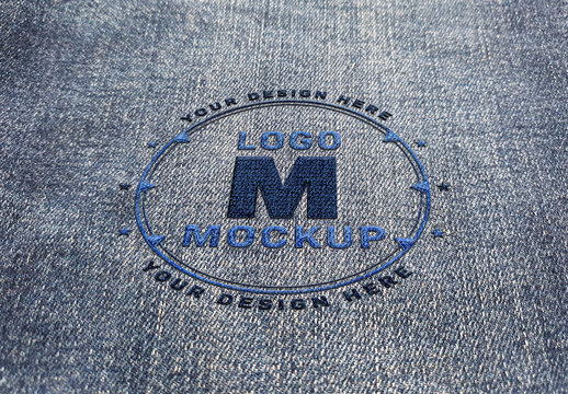 Logo Mockup Stitched on Denim Fabric
