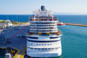 Cruise on huge mega and modern Carnival cruiseship or cruise ship liner in the Mediterranean in...
