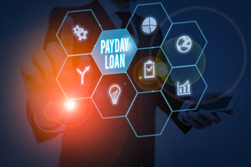 Text sign showing Payday Loan. Business photo showcasing Something lent or furnished on condition...