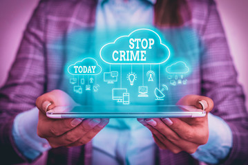 Text sign showing Stop Crime. Business photo showcasing the effort or attempt to reduce and deter...