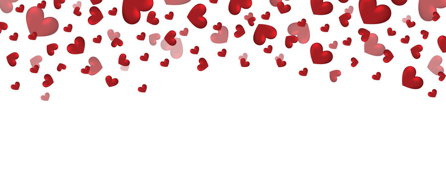 Valentines day banner design with hearts, falling hearts design decoration, valentine heart