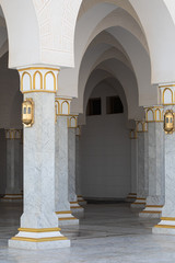 Architectural elements (arcade, lamps, columns) of Moslem mosque in Sharm El-Sheikh, Egypt