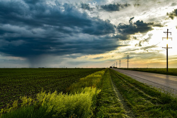 Fototapeta na wymiar Thunderstorm on Country RoadLandscape 