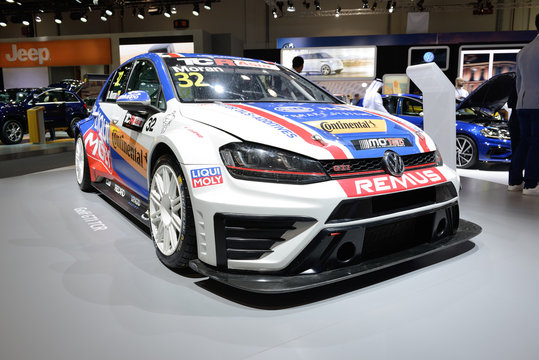 DUBAI, UAE - NOVEMBER 18: The Golf GTI TCR sportscar is on Dubai Motor Show 2017 on November 18, 2017