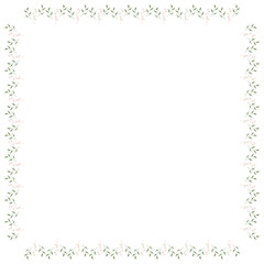 Square frame of vertical elegant  leaves and decorative elements. Isolated nature frame on white background for your design.