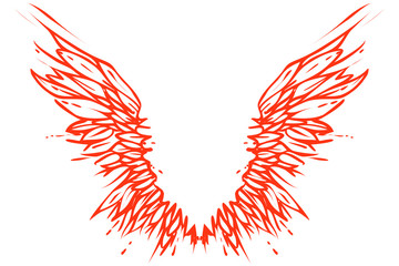 Fiery phoenix spreaded wings, vector - obrazy, fototapety, plakaty