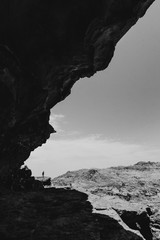 Jordan, desert landscape, ruins of petra, horse and desert, sand, stone, sun, perspective, landscape