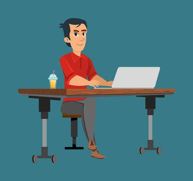 office worker working in computer. Custom character for your design, video, animation or motion.