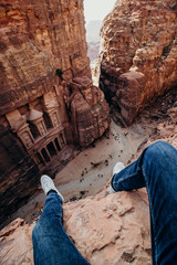 Jordan, desert landscape, ruins of petra, horse and desert, sand, stone, sun, perspective, landscape