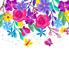 Background with spring flowers. Beautiful decorative natural plants.