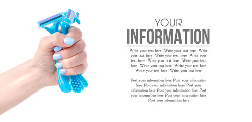 Razor in hand beauty body care on white background isolation, space for text