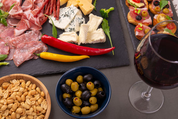 Various snacks on table