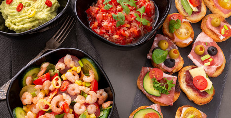 Shrimp salad and snacks