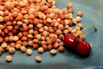 cleaned cherry stones on stone background