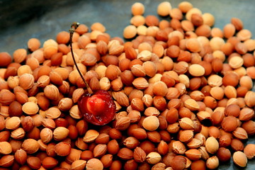 cleaned cherry stones on stone background