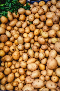 street market of assortment of fresh fruits and vegetables.Healthy food.Organic. farming. potatoes