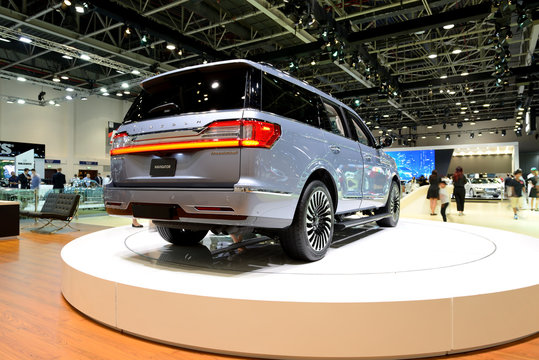 DUBAI, UAE - NOVEMBER 18: The Linkoln Navigator car is on Dubai Motor Show 2017 on November 18, 2017