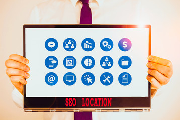 Handwriting text Seo Location. Conceptual photo process to optimize pages on your site to show for...