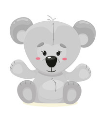 Fototapeta premium Cute drawing of a gray teddy bear. Vector isolate in cartoon flat style on a white background.