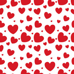 Heart seamless pattern. Love, valentine's day, wedding, romantic symbol. Hand drawn red hearts sign repeat ornament background for paper wrap, fabric print, wallpaper decor. Vector illustration