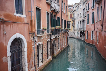 Waterway and ancient buildings at city street