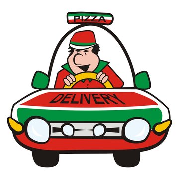 man in the car-pizza, funny vector illustration