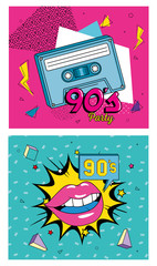 Obraz premium set poster of nineties retro style with icons vector illustration design