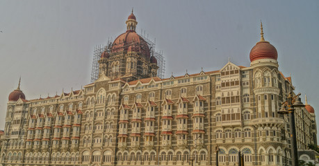 Fototapeta na wymiar Mumbai, India - January 11, 2020: Taj Mahal Hotel, five star luxury hotel located near Gateway of India and one of the famous buildings in Mumbai, India.