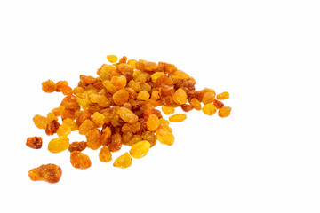 Dried raisins on white background. Tasty and healthy berry.