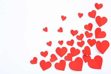 Red paper hearts isolated on white background