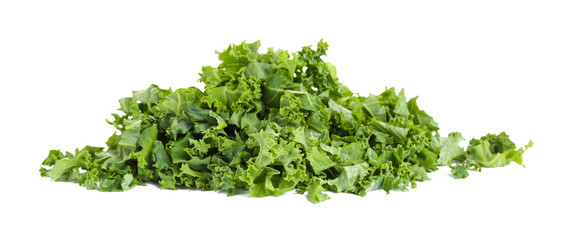 Fresh green kale leaves isolated on white