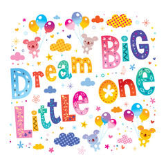 Dream big little one kids nursery art with cute koala bears