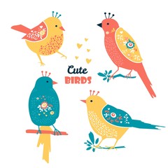 Cute Birds set.  Vector silhouette
