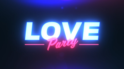 Happy Valentines Day Party Neon sign. neon text Love party cyberpunk sign on black background. Design element for Happy Valentine's Day event concept.