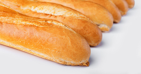 French baguette, bread. Isolated on white background